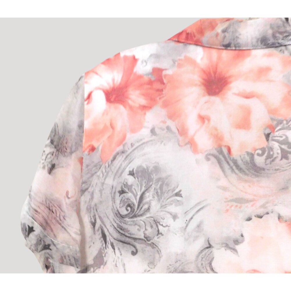 Alfred Dunner Womens Blouse Size 14 Pink Gray White Floral Short Sleeve Button - Picture 4 of 7